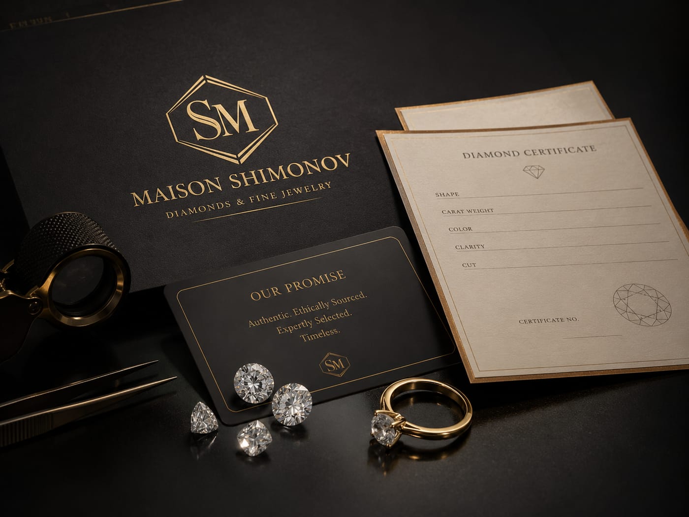 תעודות יהלום, חומרי גלם ותכשיטי יוקרה של Maison Shimonov